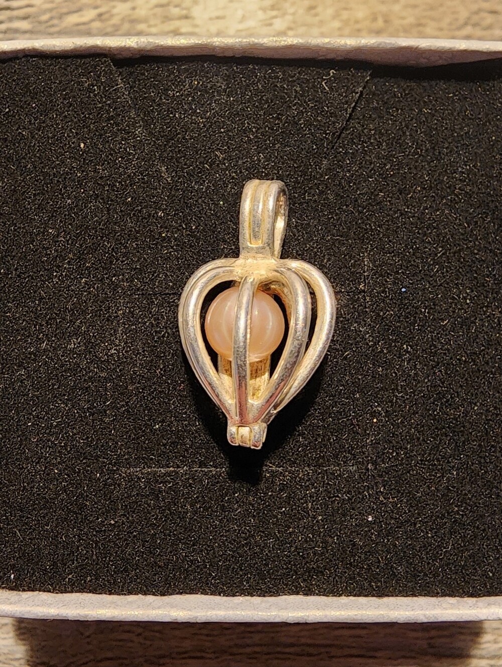Vintage Lucas Lameth LUC 925 Sterling Silver Heart Caged Pearl Pendant